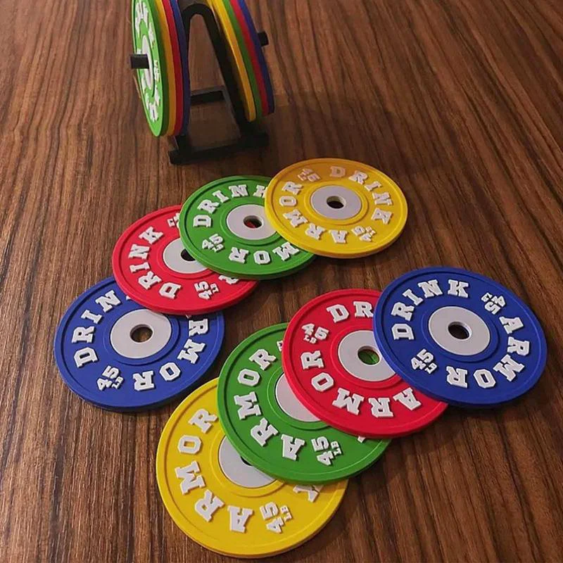 4Pcs Silicone Drink Gym Weight Plate Coaste Rtable Kitchen Bpa Free Food Grade Round Antiscivolo Weightlifting Discus Sottobicchieri