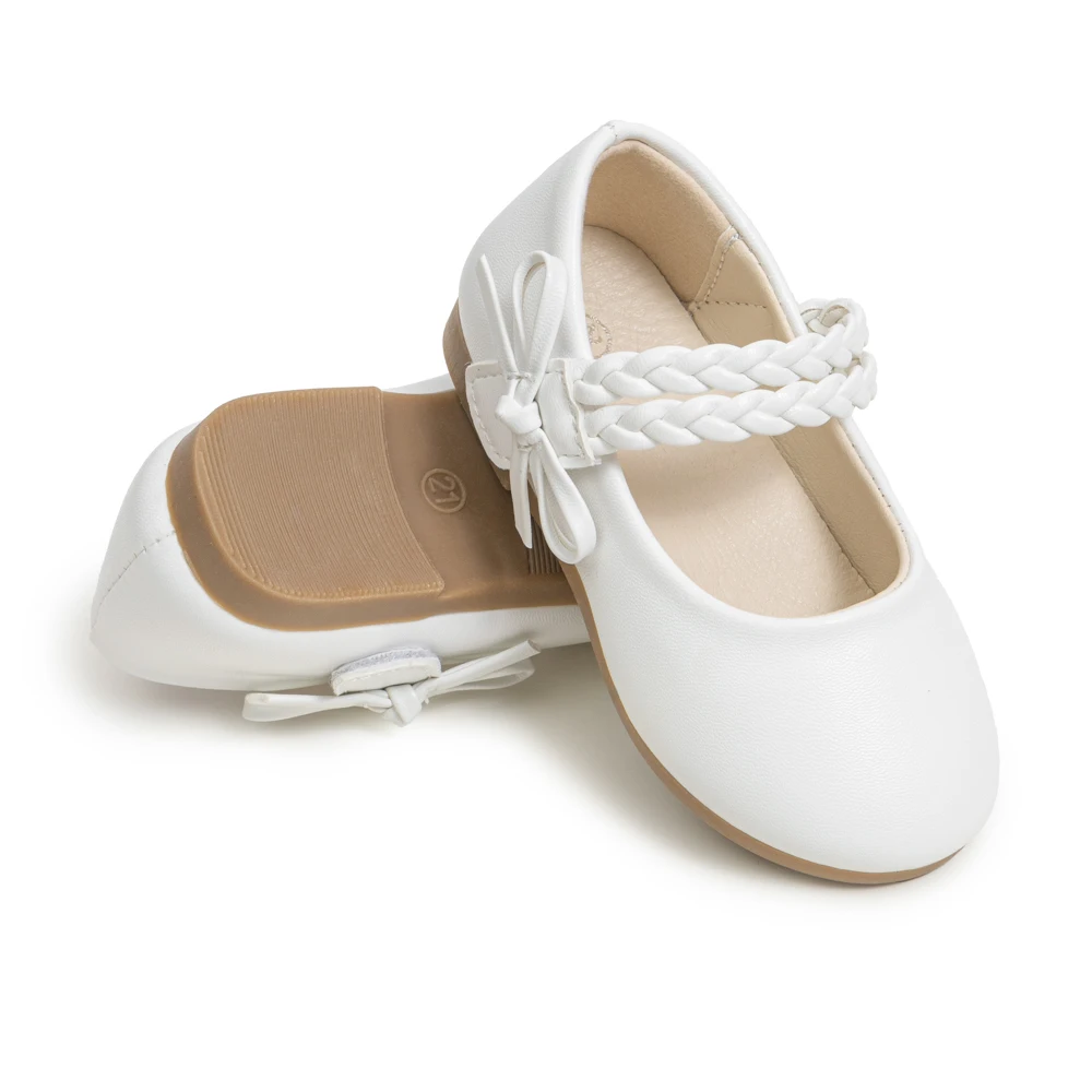 KIDSUN Fashion White Kids Girls Dress Shoes PU Leather Princess
