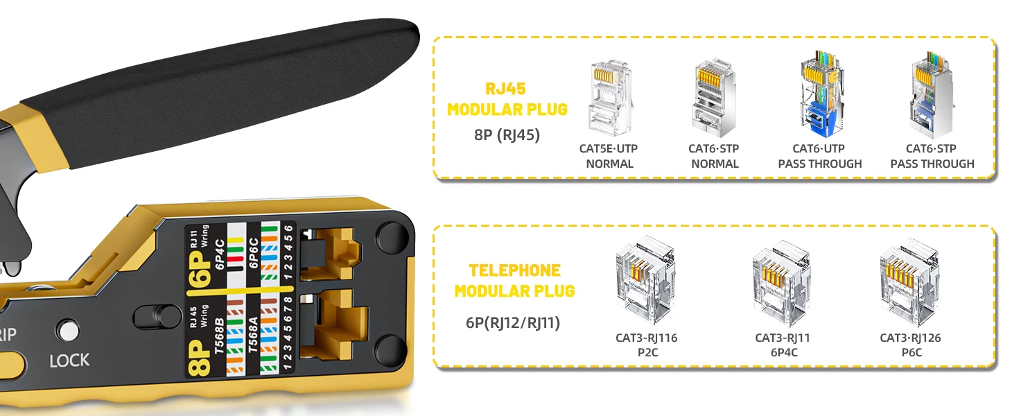ZoeRax RJ45 Crimpzange Pass Through Ethernet Crimpzange für Cat6 Cat5 Cat5e RJ45-Anschlüsse mit Ersatzklinge – Detail 3