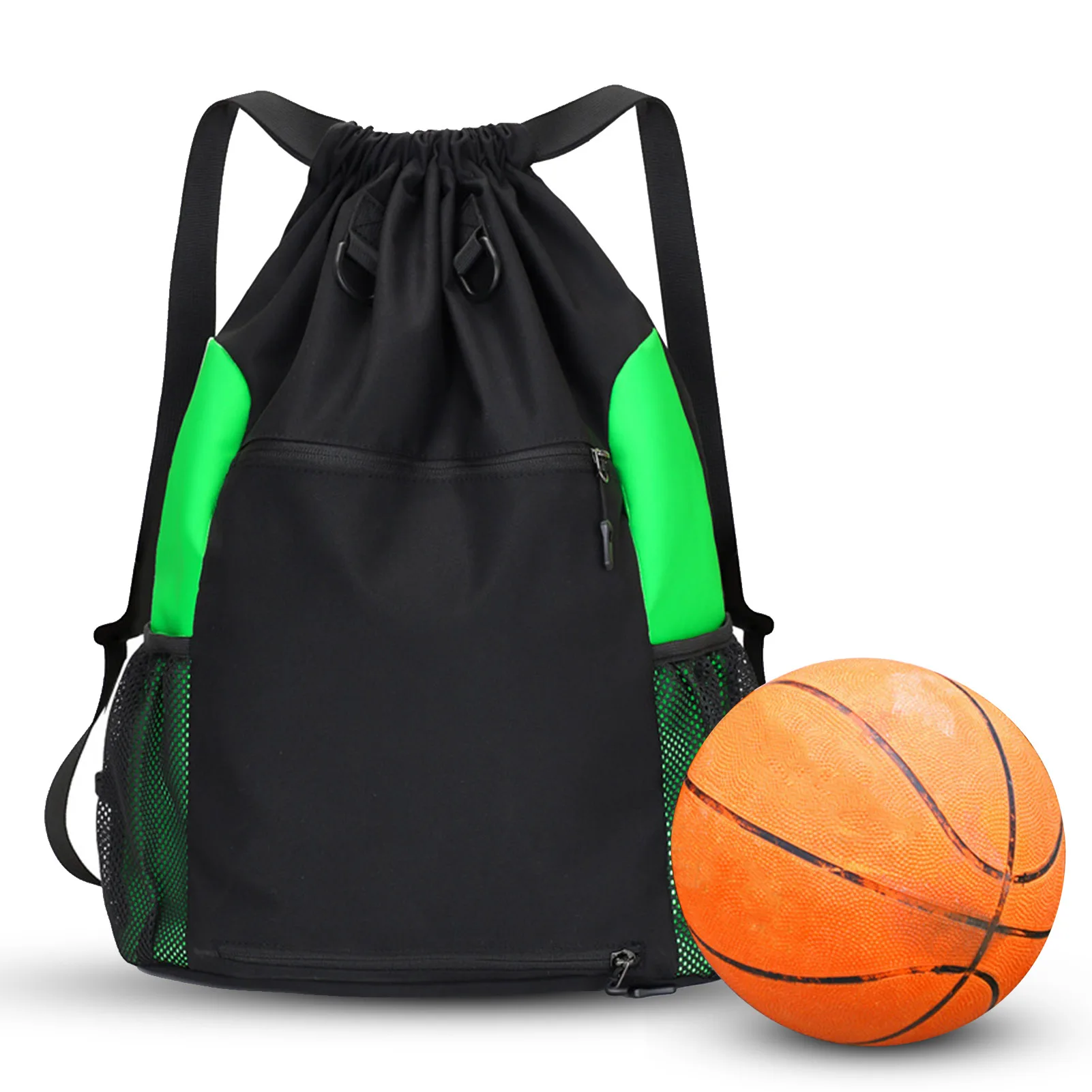 1pc Portable Drawstring Basketball Backpack Mesh Bag Football