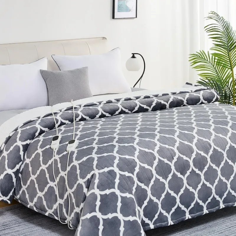 Heated Blanket Electric Throw，10 Fast Heat Levels 8 Hours Auto Off Soft Cozy Flannel Over-Heated Protection ETL Certification