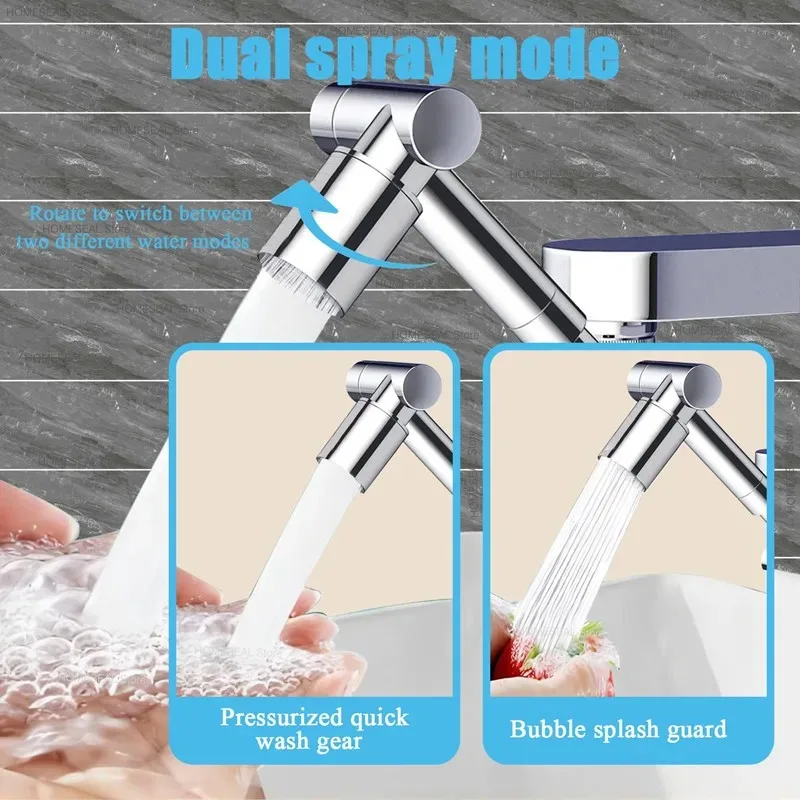 1-2PCS Tobotic Arm Universal Faucet With Rotatable Extension Washbasin Aerator Joint Rocker Splash Proof And Splash Proof Water 5