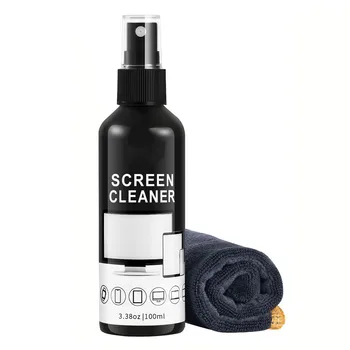 Kit Spray Detergente per Schermi - Spray Pulisci Vetri e Panno in Microfibra, Adatto per Diversi Tipi di Vetro, Occhiali, Lenti per Fotocamere