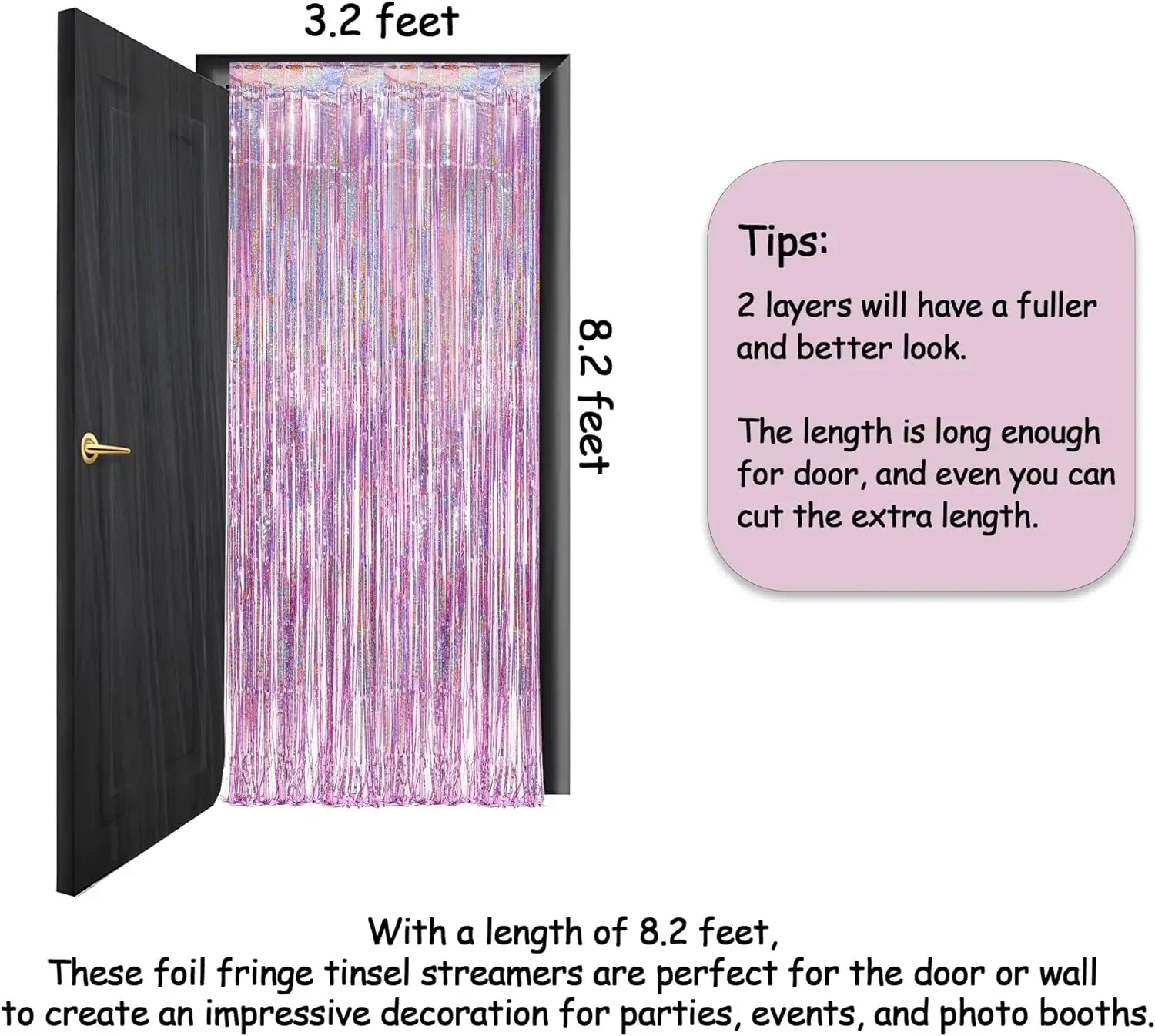 Pink Tinsel Curtain Party Backdrop - GREATRIL Glitter Foil Fringe Curtain Lilac Pink Party Decor Streamers for Birthday 4