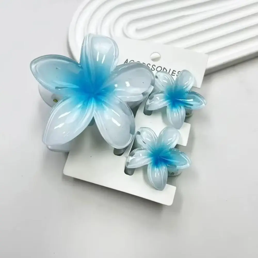 3Pcs/Set New Gradient Hair Claws Sweet Flower Acrylic Hawaiian Flower Hair Clip Clamp Plumeria Flower Hair Accessories Beach