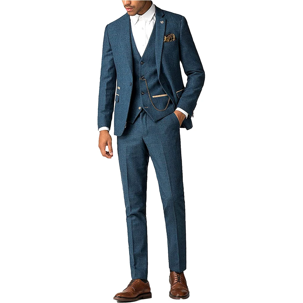 Tweed Men Suits 3 Pieces Formal Business Suit Set Custom Gentle-Mens Groom Wedding Dress Blazer Suits(Jacket+Pants+Vest)