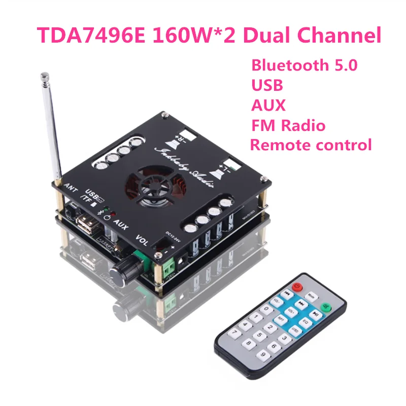 

DC12-24V TDA7496E 160 Вт * 2 двухканальный стерео Bluetooth 5,0 USB AUX FM радио Цифровая плата усилителя звука