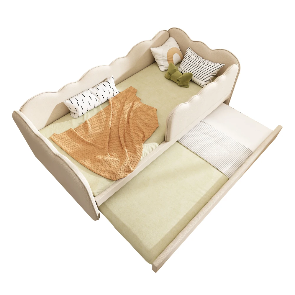 Gepolstertes Tagesbett 90x190cm, Tagesbett Schlafsofa mit ausziehbarem Bett 90x190cm, Kinderbett mit Gitter ohne Matratze – Detail 23
