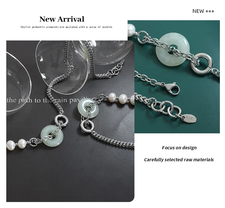 Edelstahl Jade Anhänger Halskette Frauen Halsband Perlenkette Nähte Halsketten Edelstahl Kette Modeschmuck – Detail 7