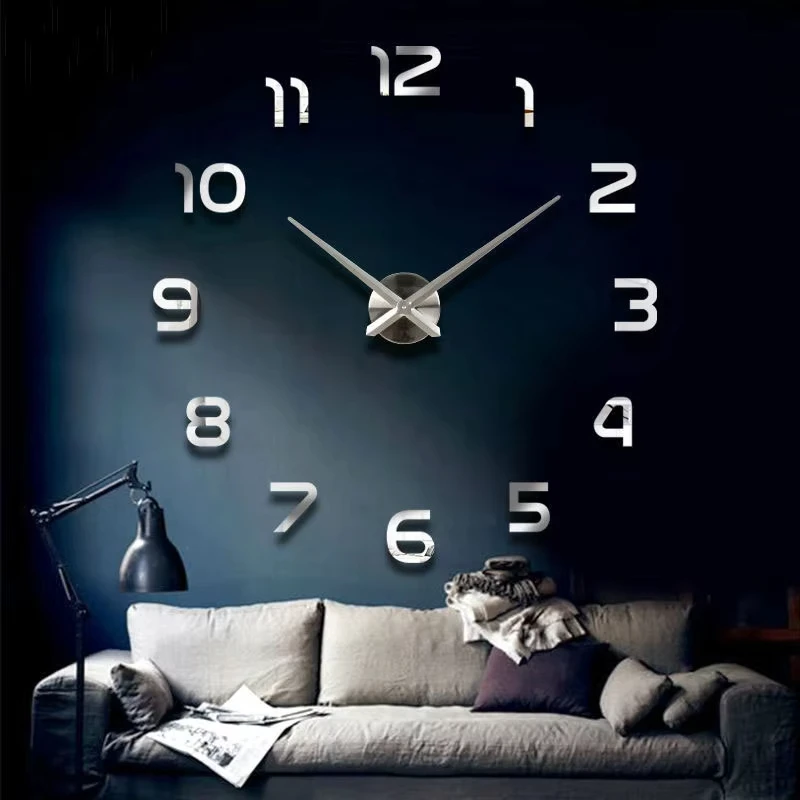 Large 3D DIY Clock Wall Acrylic Mirror Clocks Frameless Big Horloge Home Decoration for Living Room Bedroom reloj de pared 120cm wall clock