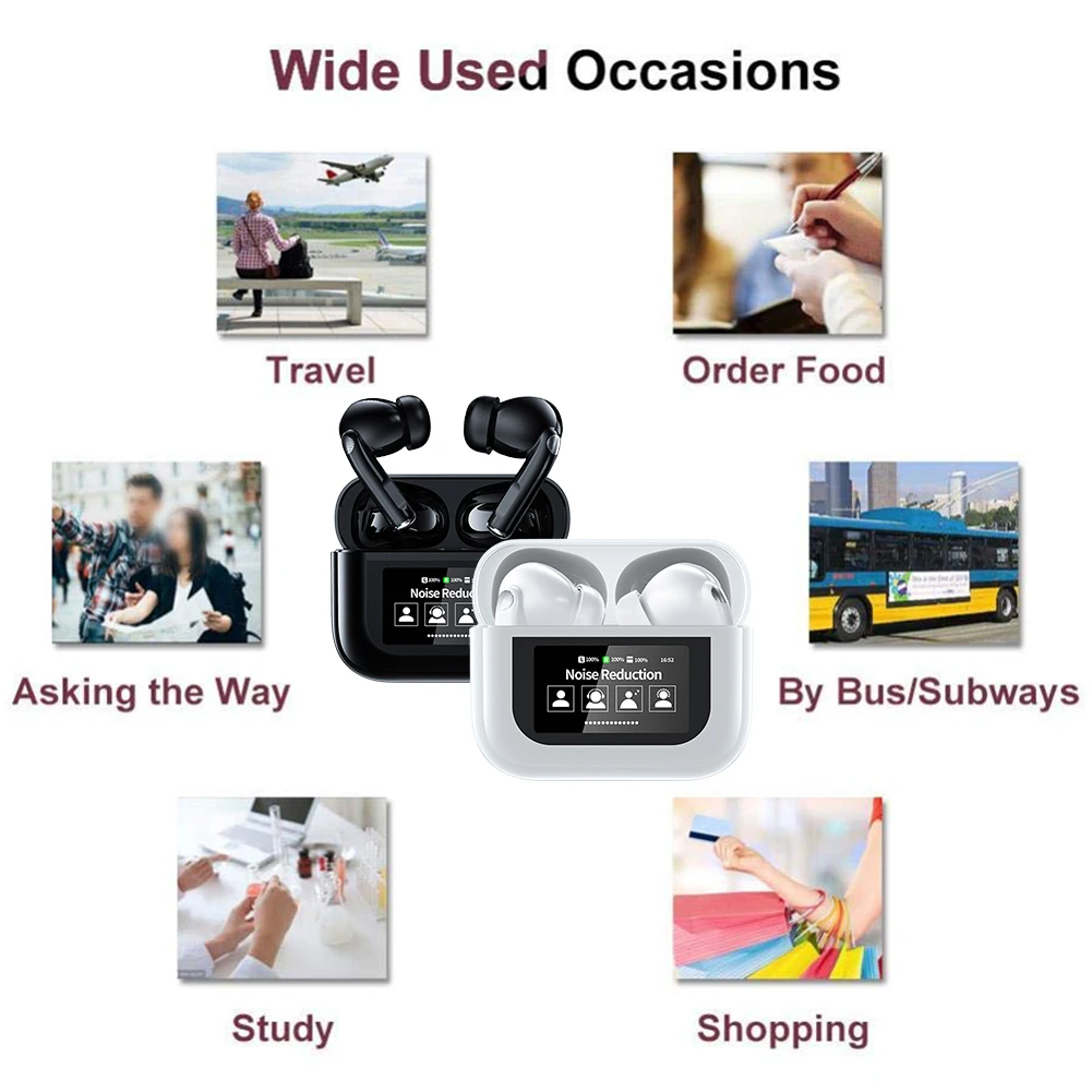 Wireless BT5.4 Real Time Portable Translator Earbuds ANC Noise Cancelling 144 Languages 99% Accuracy Smart Voice Translator