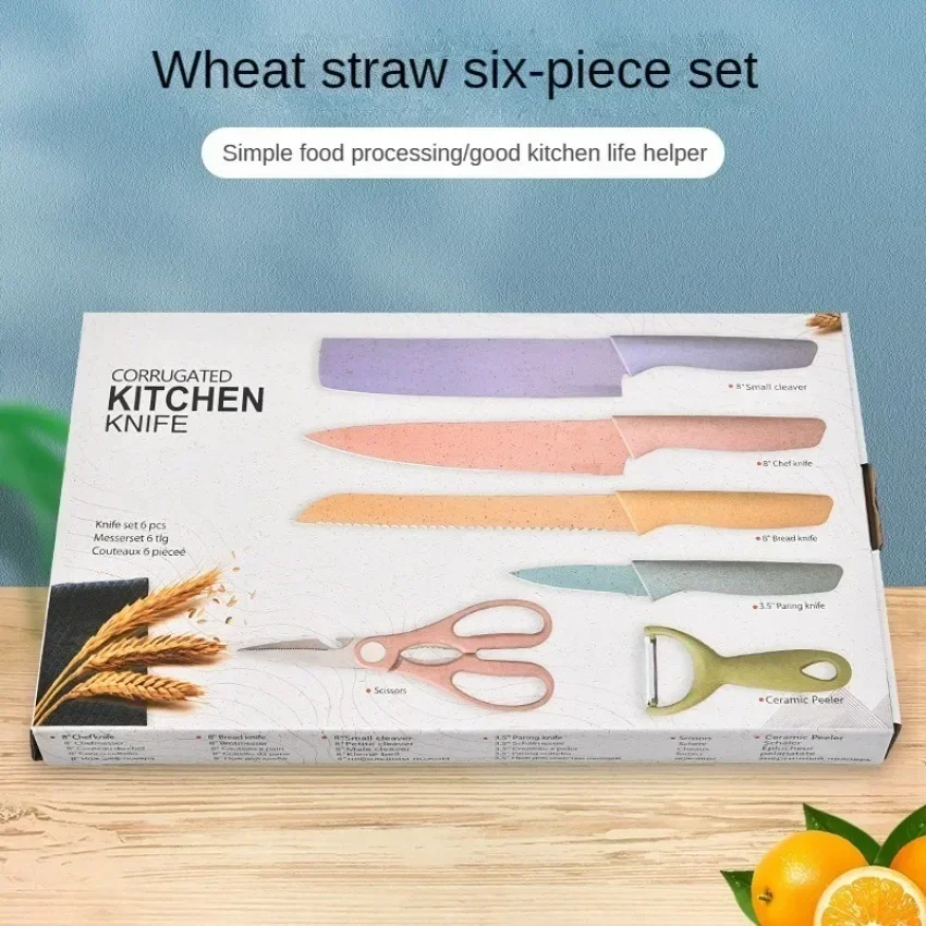 Kitchen Knife Set, Retrosohoo 9 PC Pink Wheat Straw Sharp Cooking