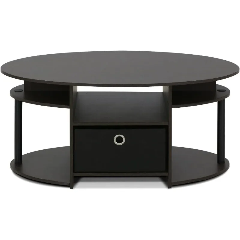 Jaya Simple Design Oval Coffee Table with Bin for Living Room, Walnut 6