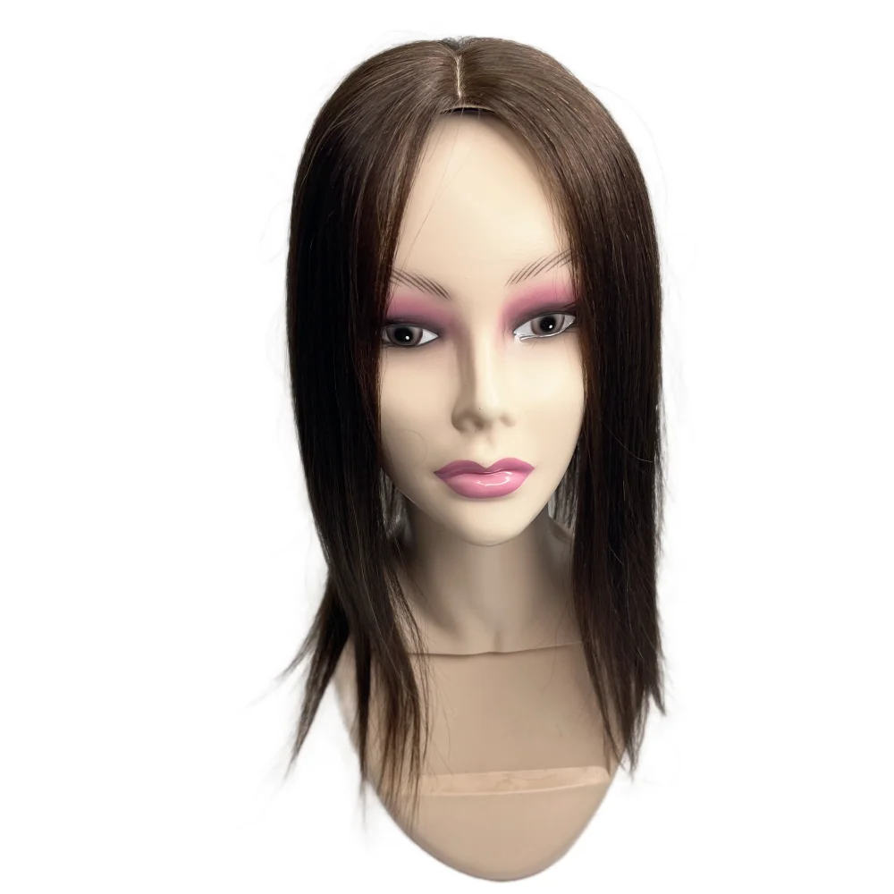 Anemone Skin Base Human Hair Topper With 5 Clips In Silk Free Parting Top European Hair Toupee For Women Fine Hairpiece 12X13cm