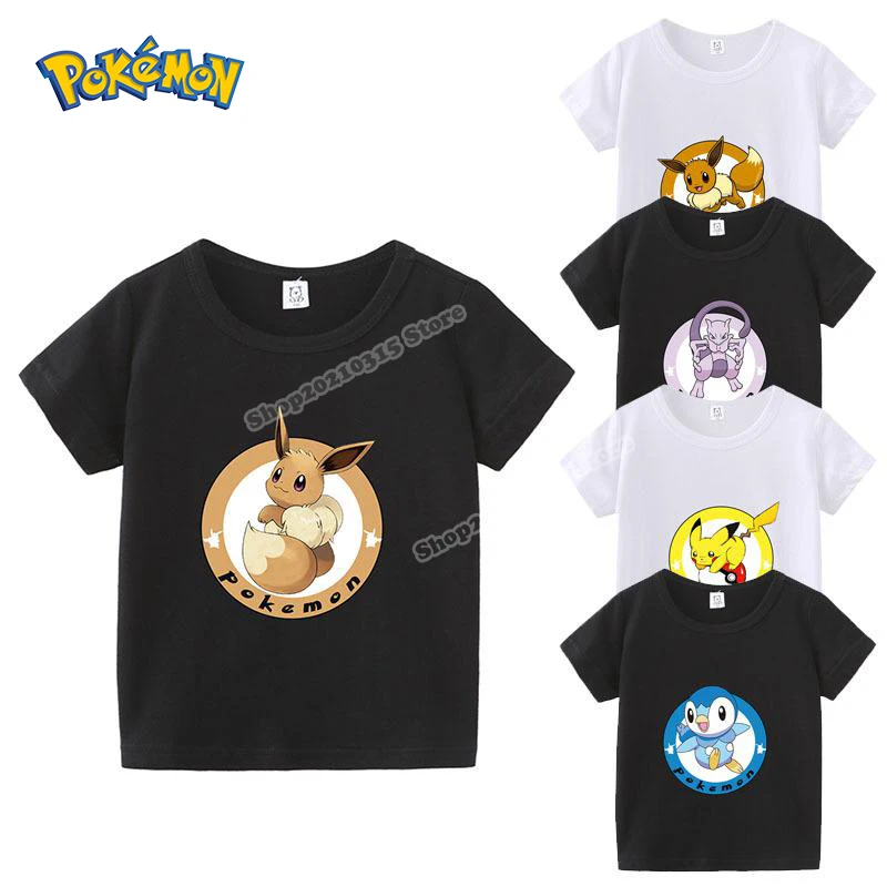 Детские футболки Pokemon Eevee летняя повседневная одежда для девочек с милым рисунком