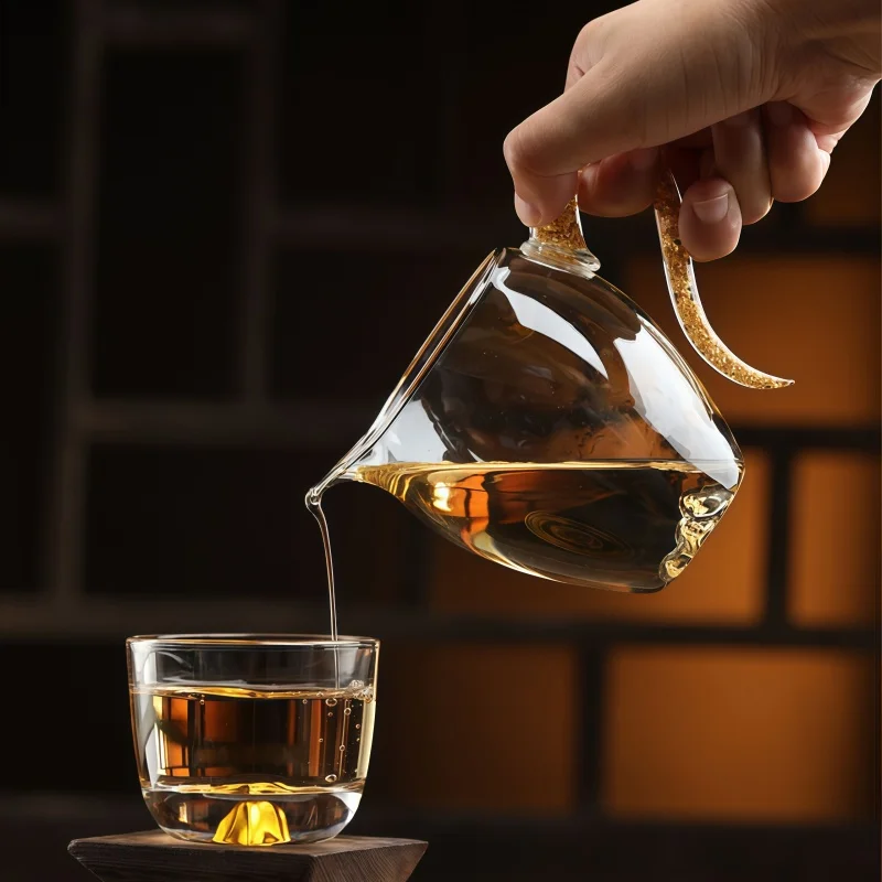 Crystal Glass Tea Set with Gold Accents, Heat-Resistant Borosilicate Pitcher, Separator for Kungfu Brewing & Serving Set