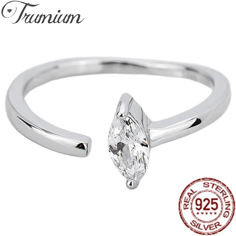 

Trumium 925 Sterling Silver Horse eye Shape Zircon CZ Rings for Women Simple Geometric Open Engagement Wedding Bands Gifts Girl