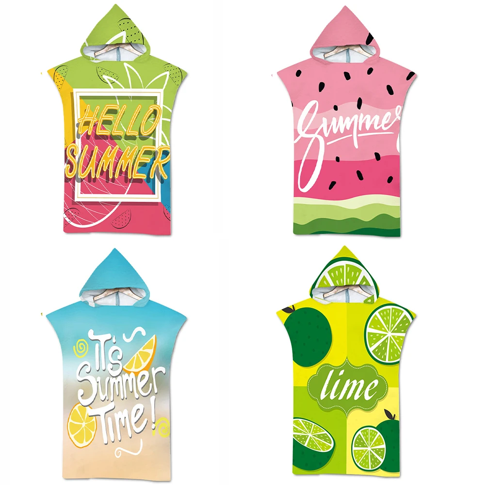 

Customizable Adult Kids Summer Style Quick Dry Hooded Wearable Beach Towel Swimming Changing Robe Surf Poncho Diving Cloak