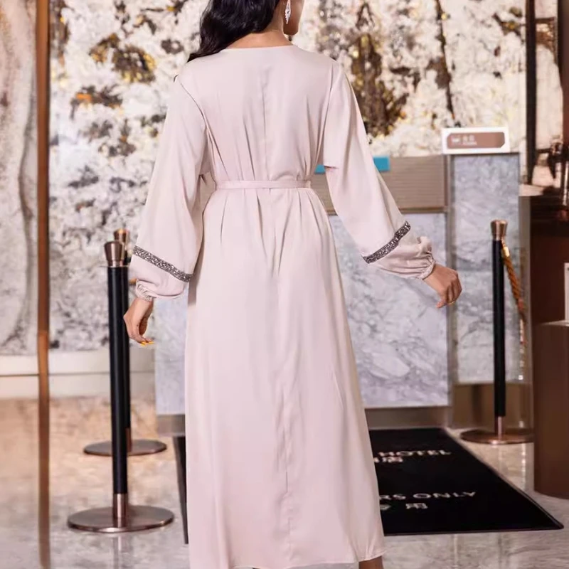 فستان نسائي أنيق طويل بأكمام فانوس ، رقبة مستديرة...