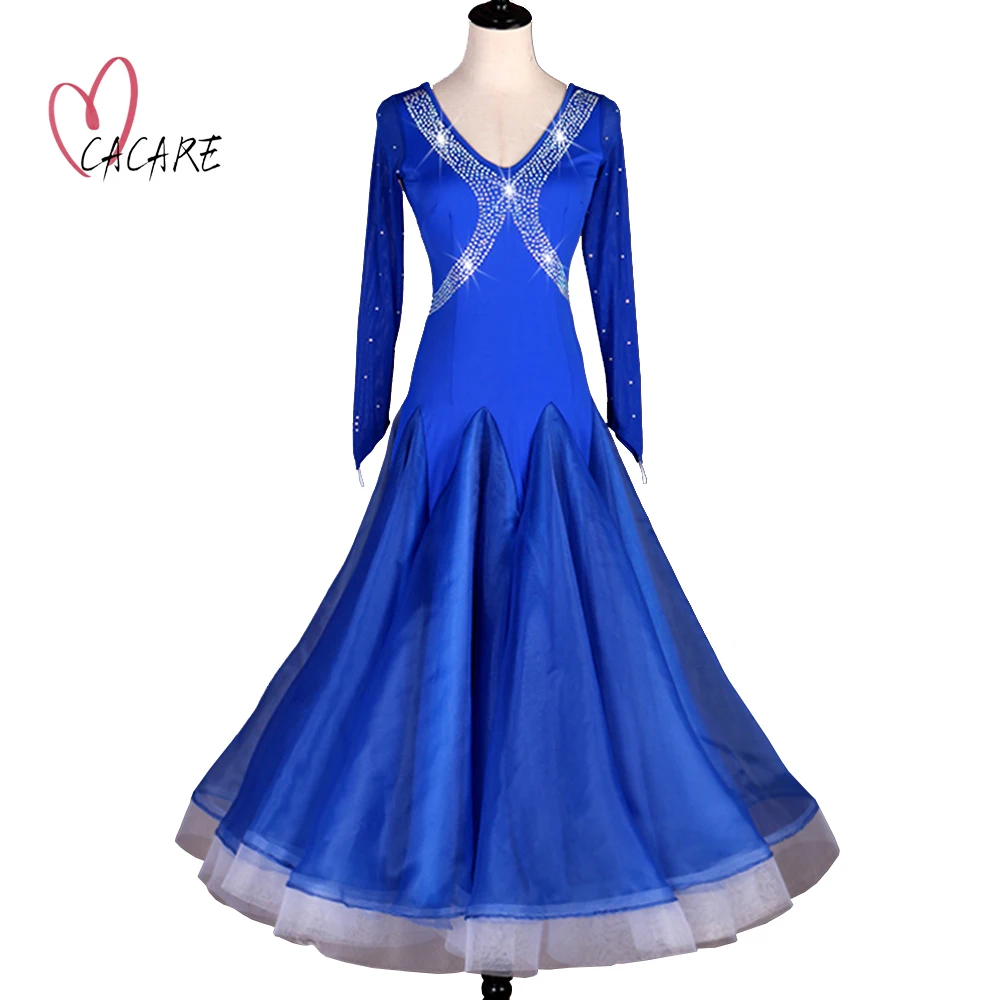 

Ballroom Dance Competition Dresses Standard Dancing Wear Costume Waltz Tango Dress Latin Customize D0613 Sheer Hem Mesh Sleeve