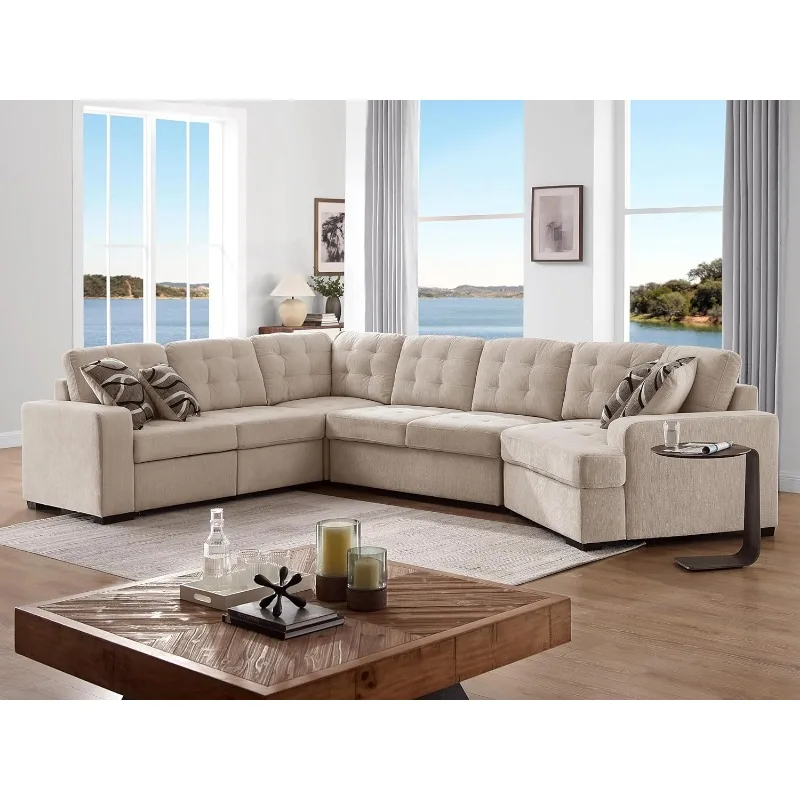 149'' Oversized Sectional Sleeper Sofa with Chaise Lounge and Pull Out Bed, 7-Seater U-Shaped Sectional Couches with Cuddler