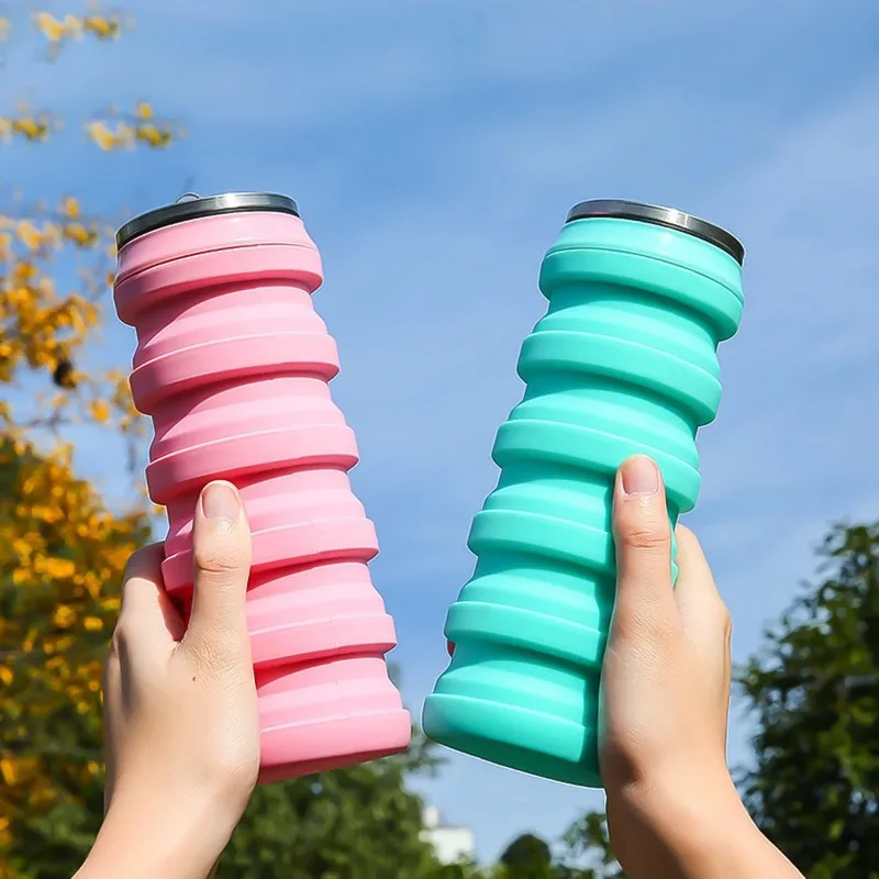 Collapsible Water Bottle Silicone Folding Cup Canned Foldable Leakproof Sports Water Bottle-480ML