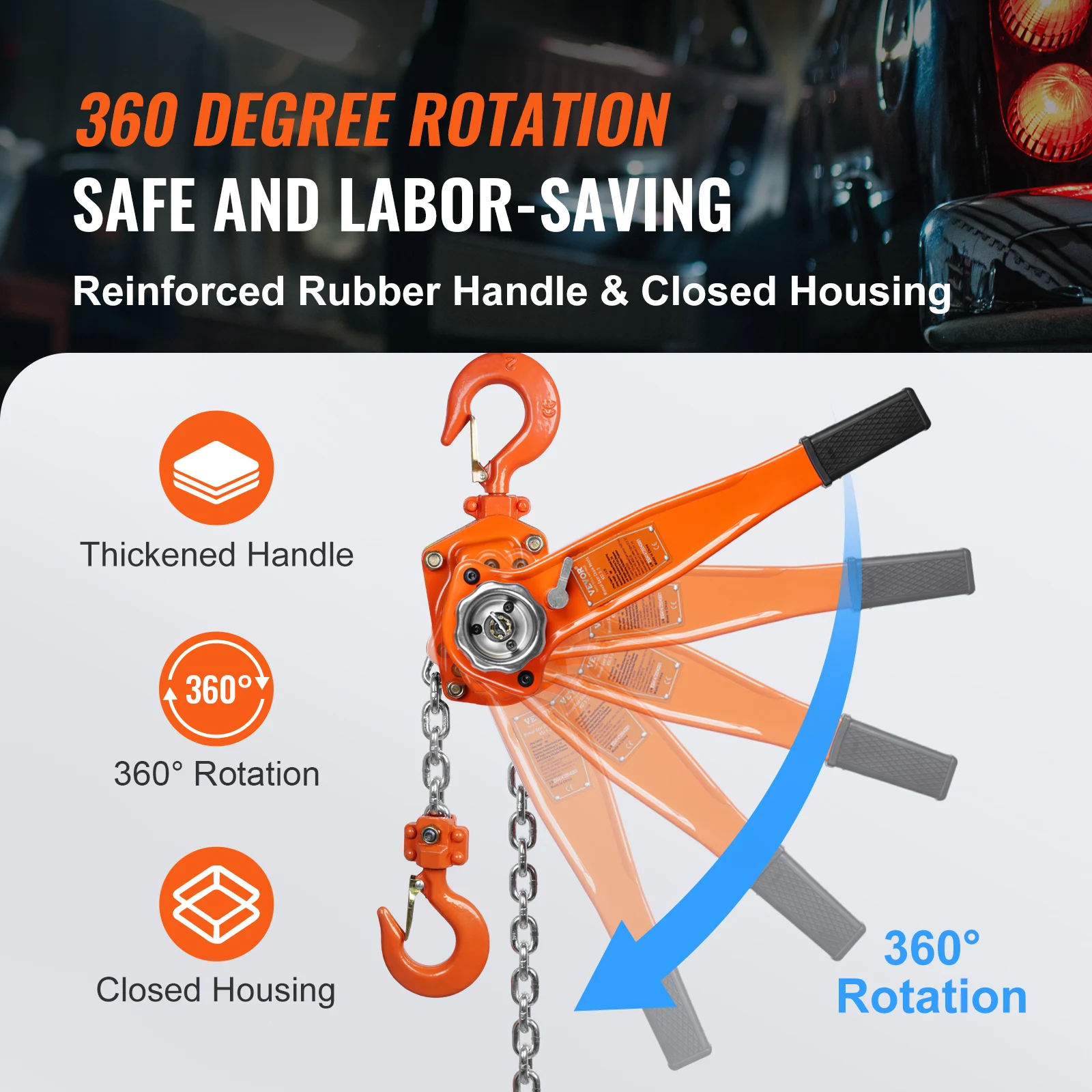VEVOR Manual Lever Chain Hoist 0.75/1.5/3/6Ton 10/20 FT G80 Galvanized Carbon Steel Auto Chain Leading Garage