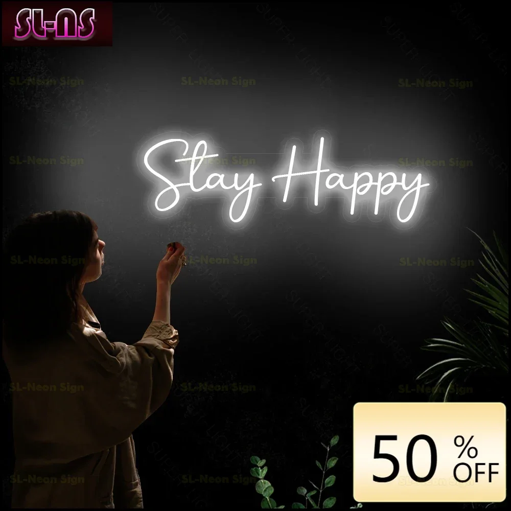 

Custom Stay Happy Led Neon Sign, Sunshine Neon Light Led Lights For Home Bedroom Wall Hanging Decoration Birthday Wedding Gift