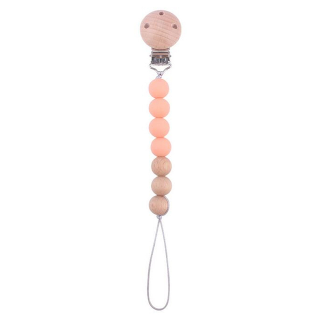 Pacifier Clips Silicone Beads Wooden Ring Pacifier Chain Infant Nipple Appease Soother Chain Clips Dummy Holder Nipple Clip
