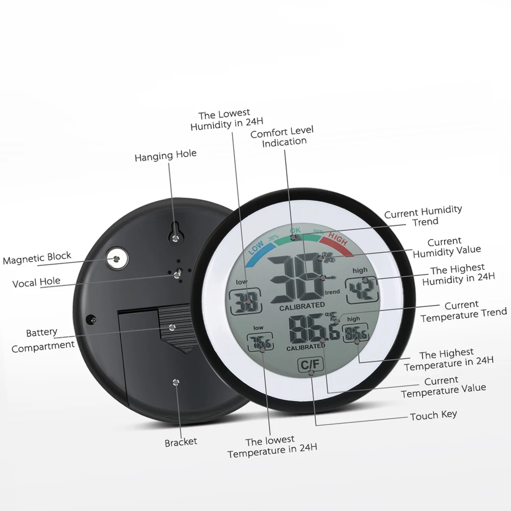 Digital Thermometer Hygrometer Temperature Humidity Meter Max Min Value Trend Display CJ3305F thermometer hygrometer digital thermometer temperature and humidity meter hygrometer thermometer