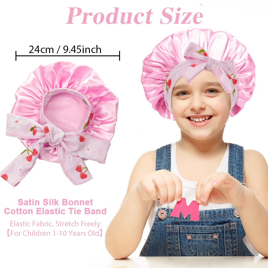 Baby Sleep Cap with Band Bow Tie Silk Kids Shower Night Sleep Hat Beanies Satin Bonnet Nightcap for Child Boy Girls