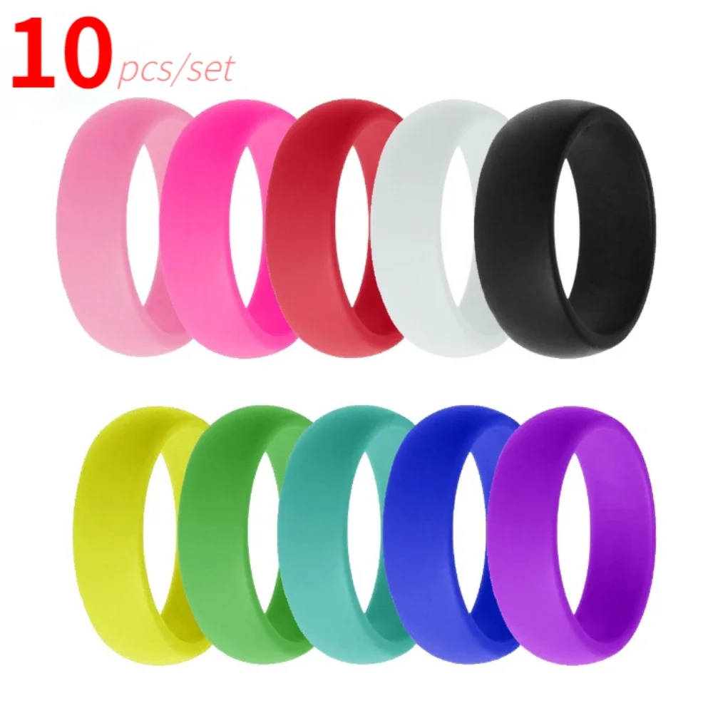 

10pcs/set Sports Silicone Ring Lover Unisex Couples Wedding Rubber Bands Hypoallergenic Flexible Finger Rings 8mm 10Pcs/Set