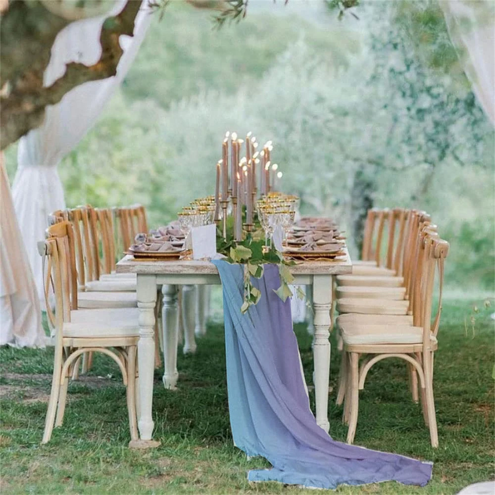 

Chiffon Table Runner Long Luxury Stitching Color Tablecloth Boho Wedding Party Christmas Banquets Home Table Gauze Home Decor