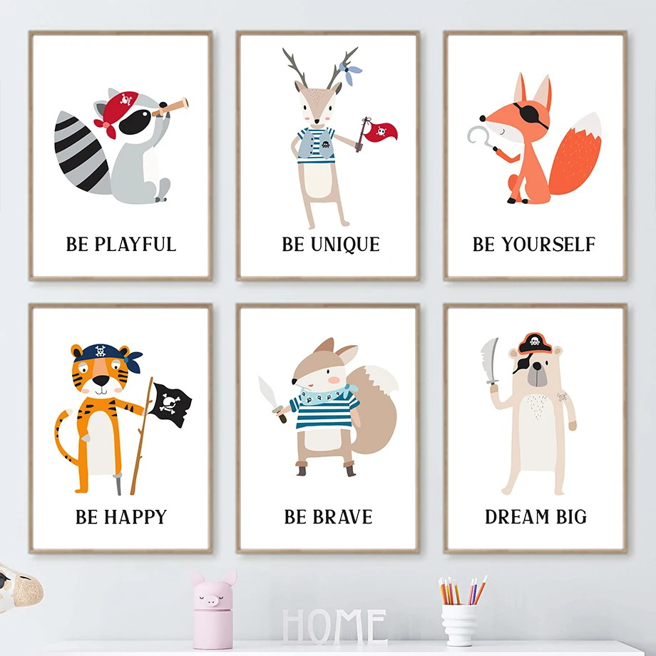 

Pirate Animals Fox Bear Tiger Raccoon Squirrel Wall Art Canvas Painting Nordic Posters And Prints Wall Pictures Kids Room Decor