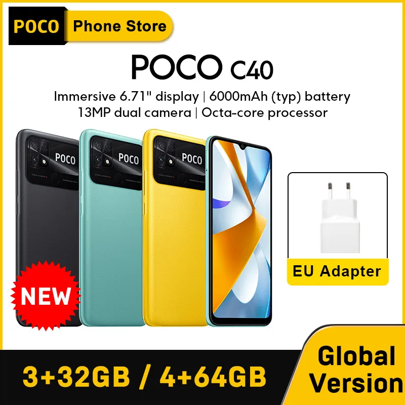 New Global Version POCO C40 3GB 32GB / 4GB 64GB Smartphone 6000mAh battery 6.71”Display JLQ JR510 Octa core CPU 13MP main camera - 200 лучших товаров с Али