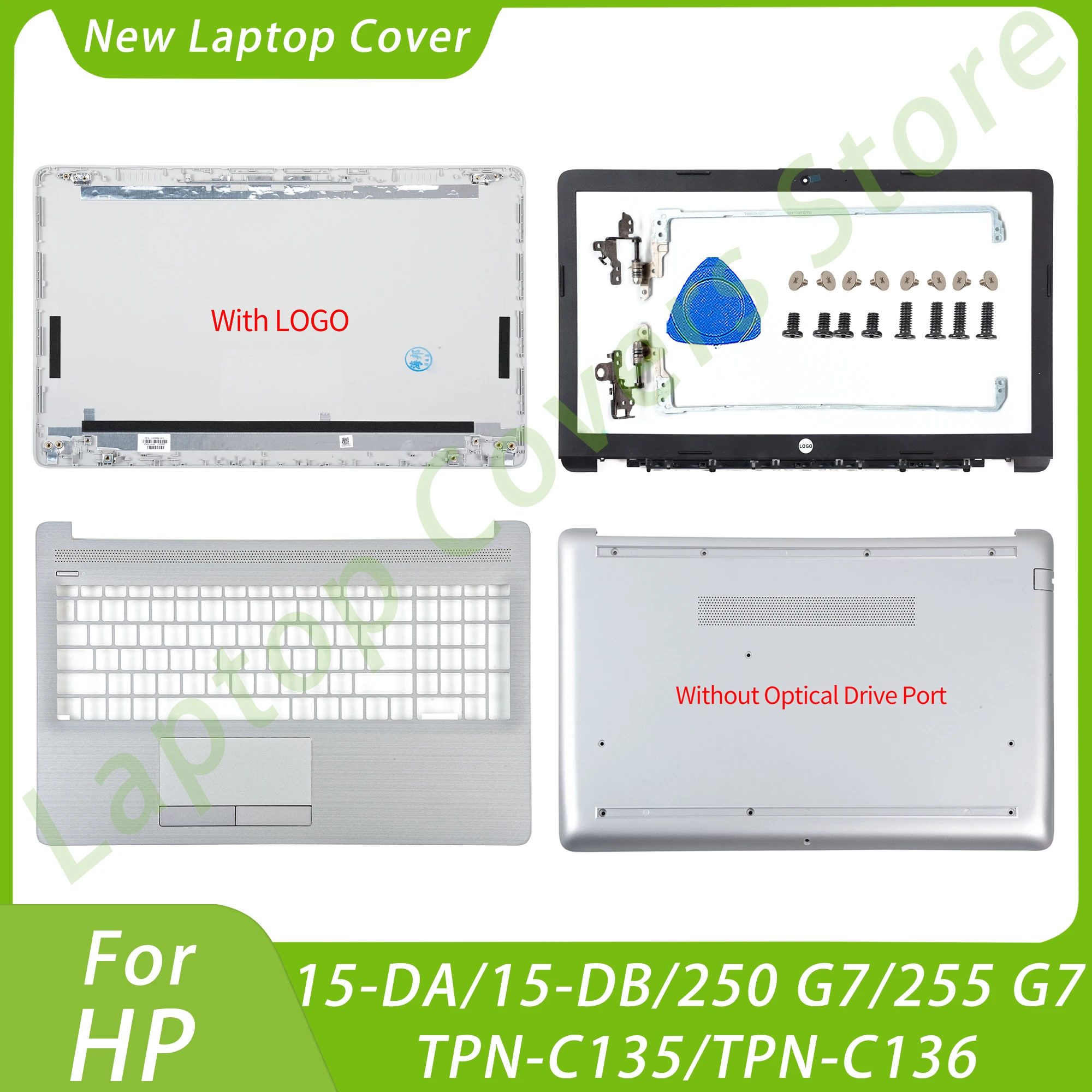 Cover Posteriore Lcd Per Hp 15-Da 15-Db 250/255 G7 Tpn-C135 Tpn-C136 Cornice Anteriore Tastiera Cerniere Inferiori Parti Del Notebook Sostituire
