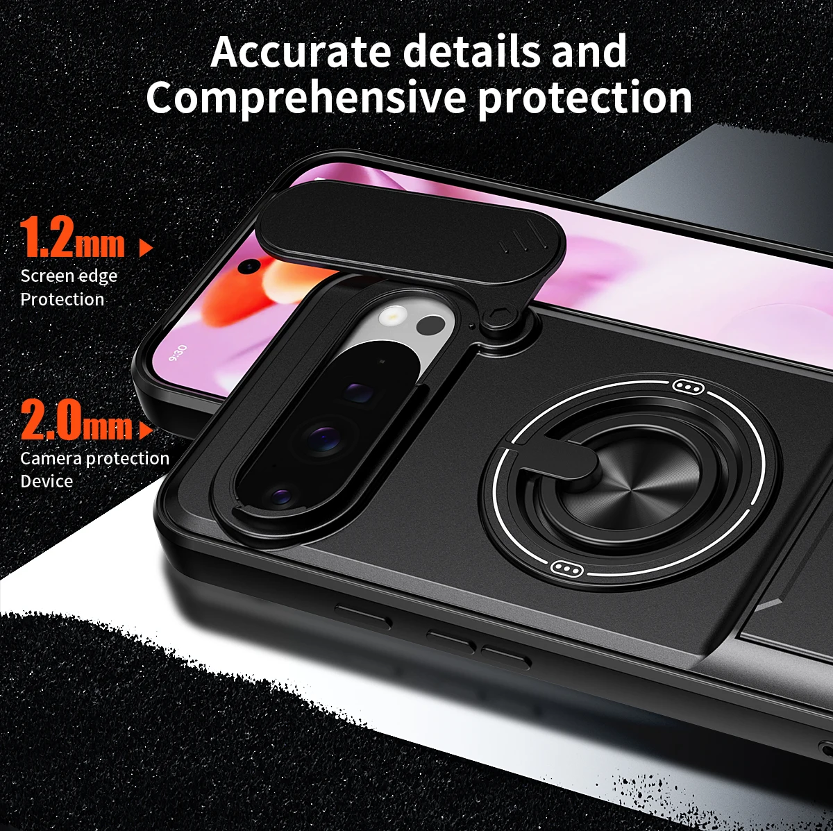 Rotatable Slide Camera Protector Case with Ring Stand - Shockproof Cover