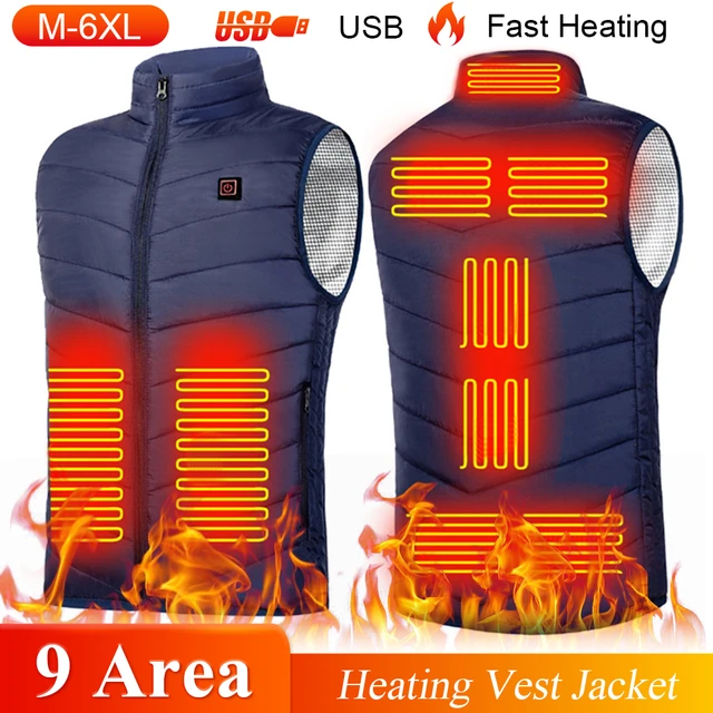 Heated Jacket 9 Heat Areas Thermal Vest USB Sportswear for Skiing Fishing  Hiking