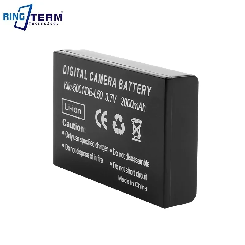 1PCS/Lots 2000mAh KLIC-5001 DB-L50 Battery Pack for Sanyo VPC-TH2 VPC-HD2000 VPC-HD2000EBK WH1 VPC-TH2 TH1 5
