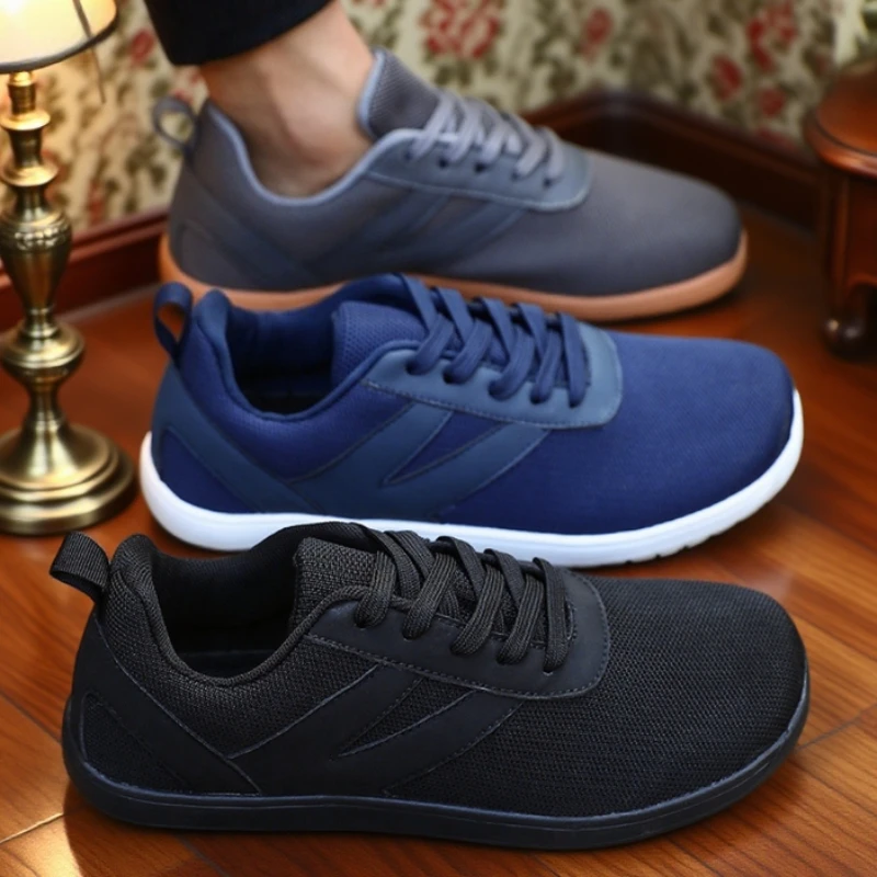 Men's Wide Toe Shoes Minimalist Walking Sneakers Outdoor Quick Drying Mesh Breathable Anti Slip Flat Running Shoes Free Shipping