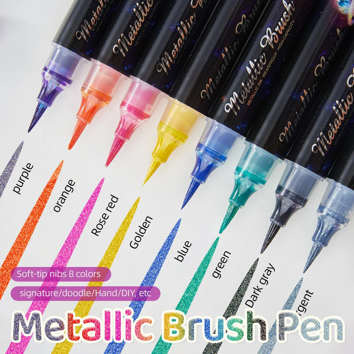 1Pc Metallic Brush Pens Glitter Marker Calligraphy Soft Tip Markers
