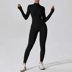 Women's Enhanced Fitness Jumpsuit - Zippered Elastic One - Piece Bodysuit - M (Premium black)