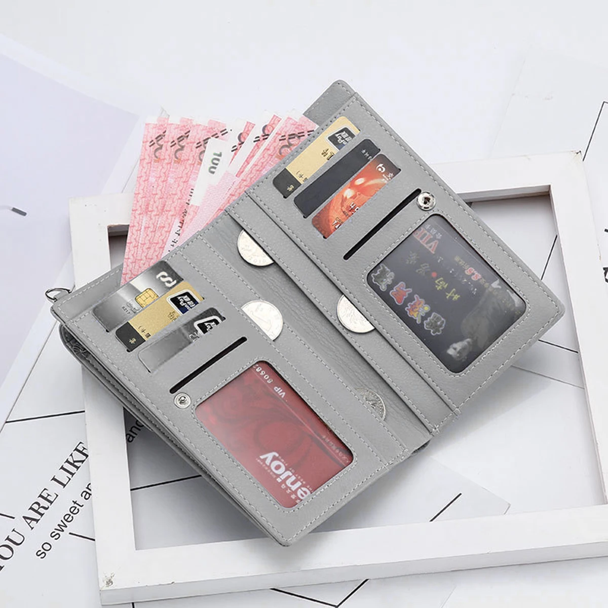 Wallet Japanese and Korean Small Fresh Mobile Phone Bag Ladies Purse Women's Mobile Phone Bag PU Leather Wallet