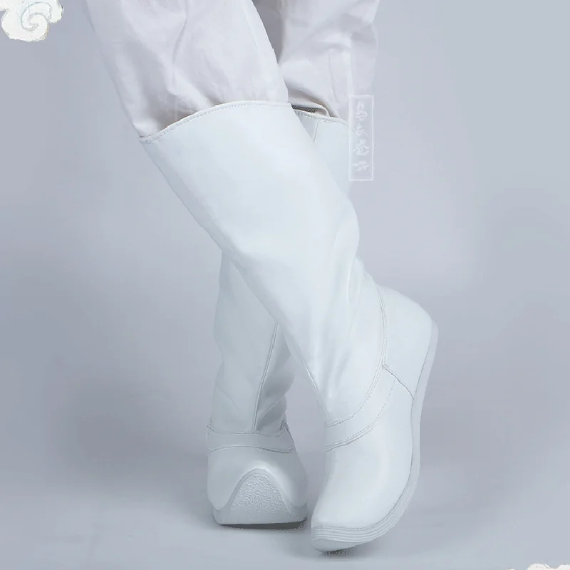 

Large Size Hanfu Shoes For Men&Women Chinese Traditional Hanfu Boots High Heel White Black Leather Hanfu Soap Boots For Adult