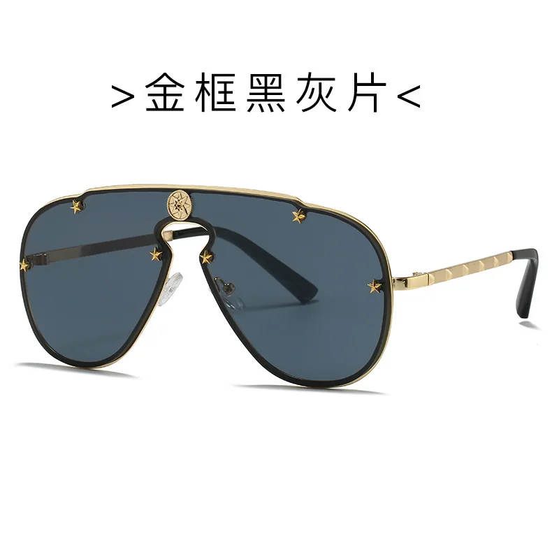 

Новинка солнцезащитные очки с цельными линзами со звездами женские большие металлические круглые очки с заклепками модные овальные летние очки мужские очки UV400