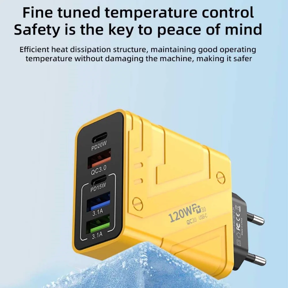 120W USB C Phone Charger Type C PD Quick Fast Charging Mobile Phone Charger Wall Adapter For Samsung Xiaomi iPhone 15 16 Pro Max