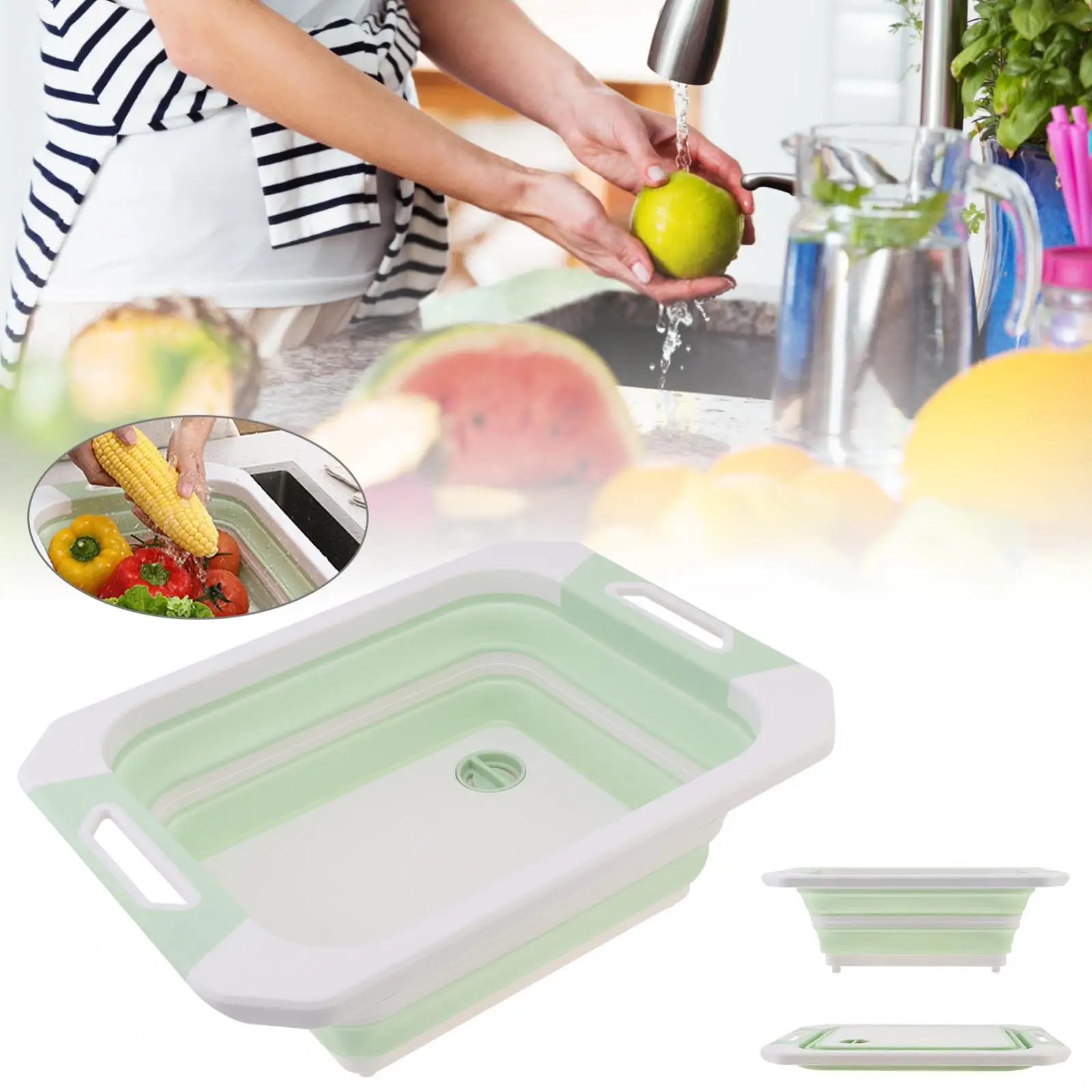 Collapsible Multifunctional Chopping Board, Reusable Portable Vegetable Washbasin Vegetable Cleaning Tools