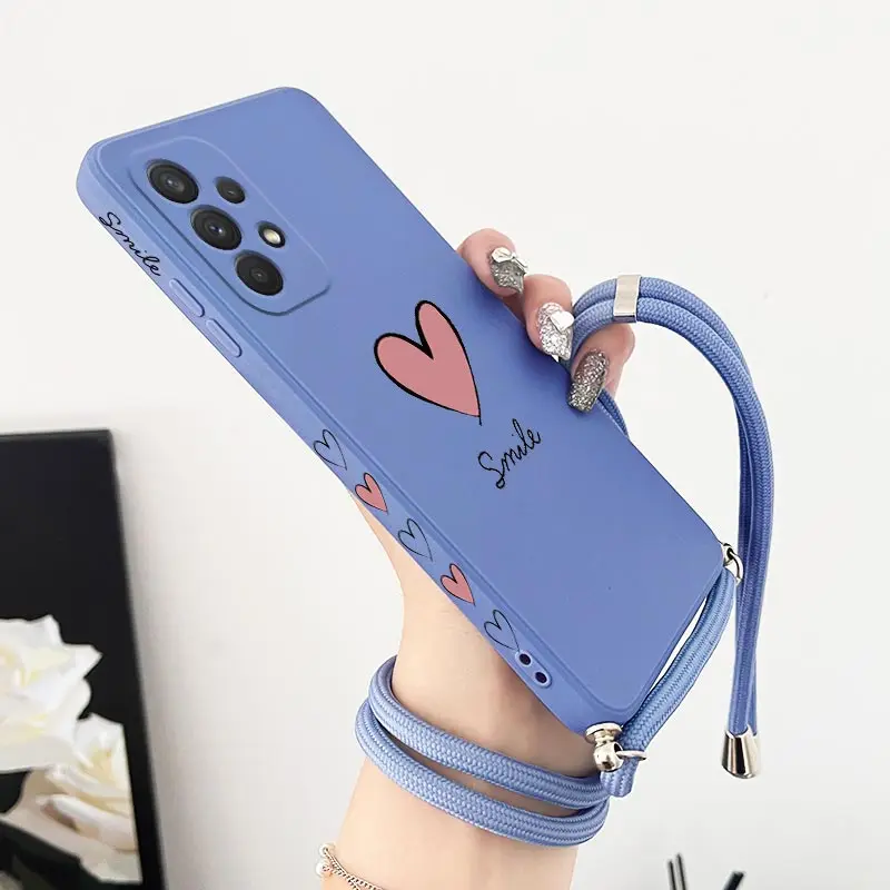 Big Red Heart Crossbody Lanyard Silicone Phone Case For Samsung Galaxy A54 A34 A24 A73 A53 A52 A52S A04S A04E A72 Cover — view 3