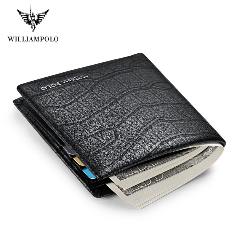 WILLIAMPOLO 100% Genuine Leather Wallet Men Crocodile Pattern Men Card Holder Wallet Real Cowhide Wallets For Man 3
