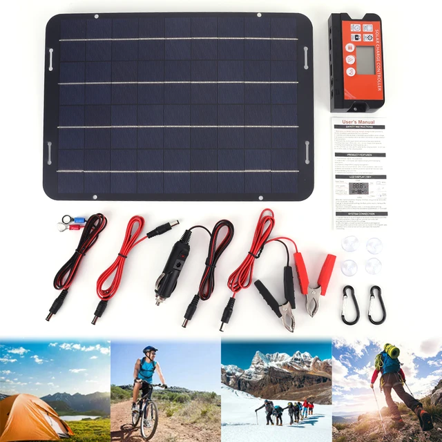 12W Solar Panel Kit High-Efficiency Solar Car Battery Charging Kit Polycrystalline Solar Panel Charger for RVs Vans Boats 5